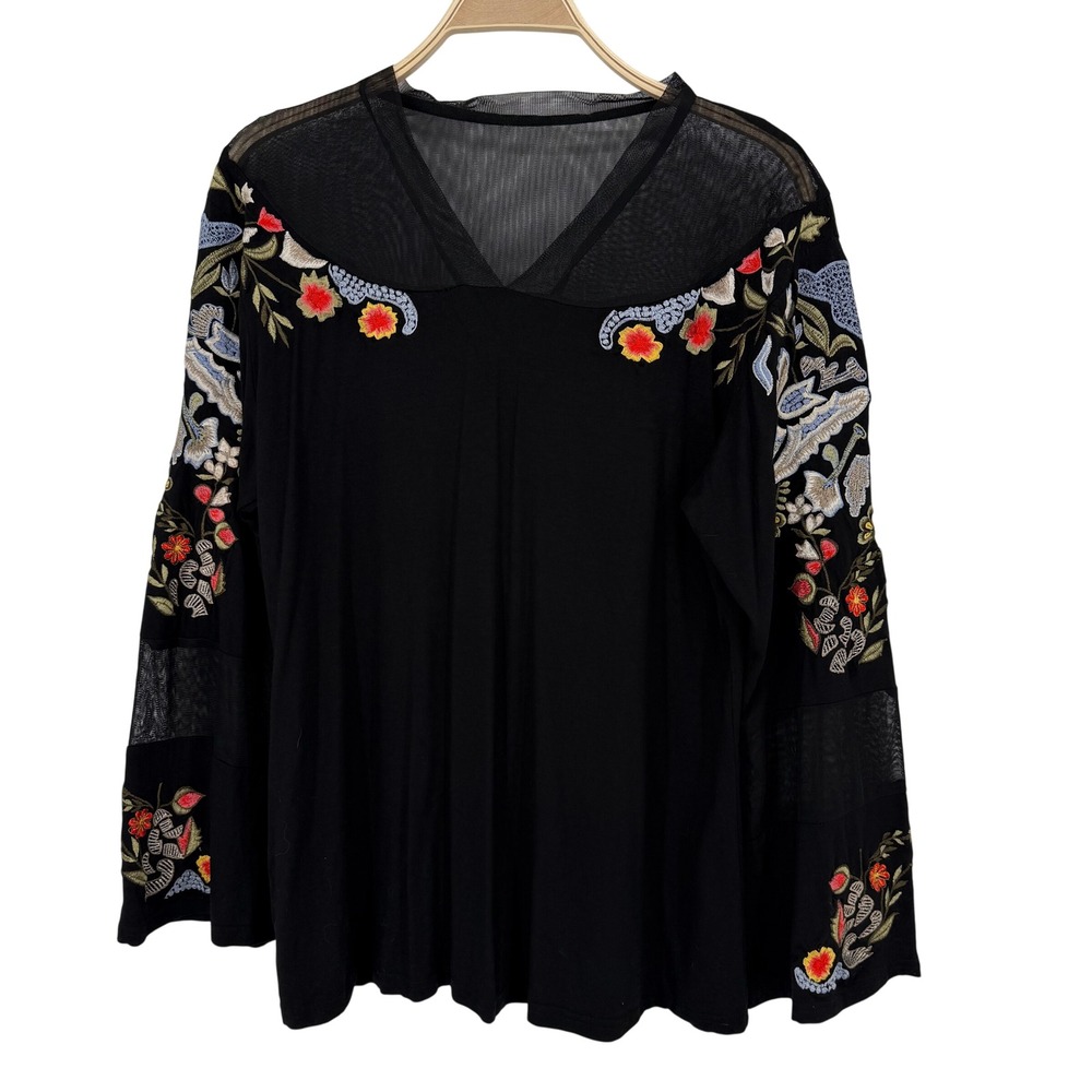 Vintage Collection Embroidered Blouse Womens XL Black Mesh Boho Excellent Top
